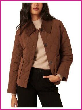 Women's Quilted Jacket Corduroy Collar Button Down Winter Coat